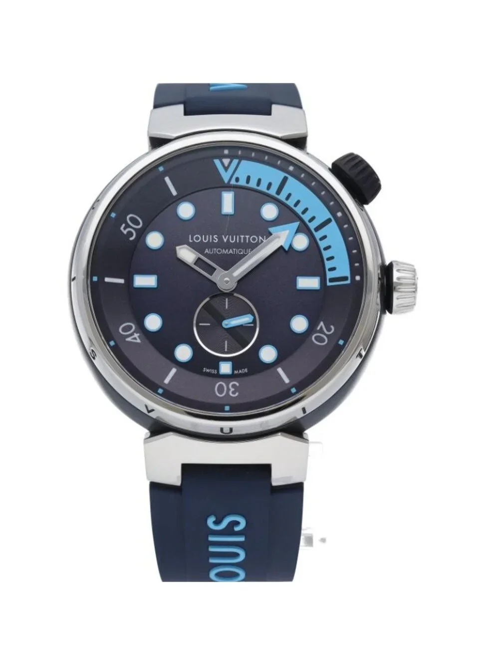Louis Vuitton Tambour Street Diver Sky Line Watch SS Rubber Blue